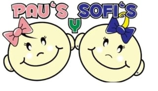 Cartoon illustration of two smiling baby faces with bows, labeled Paus and Sofias, connected by a pacifier