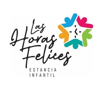 Las Horas Felices Estancia Infantil logo with colorful playful character design