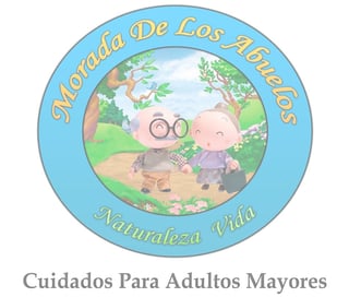 Logo for Morada De Los Abuelos senior care facility featuring cartoon children and trees in a circular blue badge