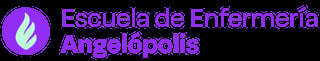 Escuela de Enfermeria Angelopolis logo with purple leaf icon and text