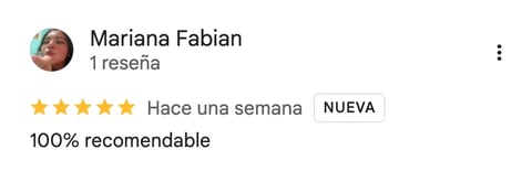 Five-star review by Mariana Fabian posted one week ago, marked as new, stating 100% recommendable